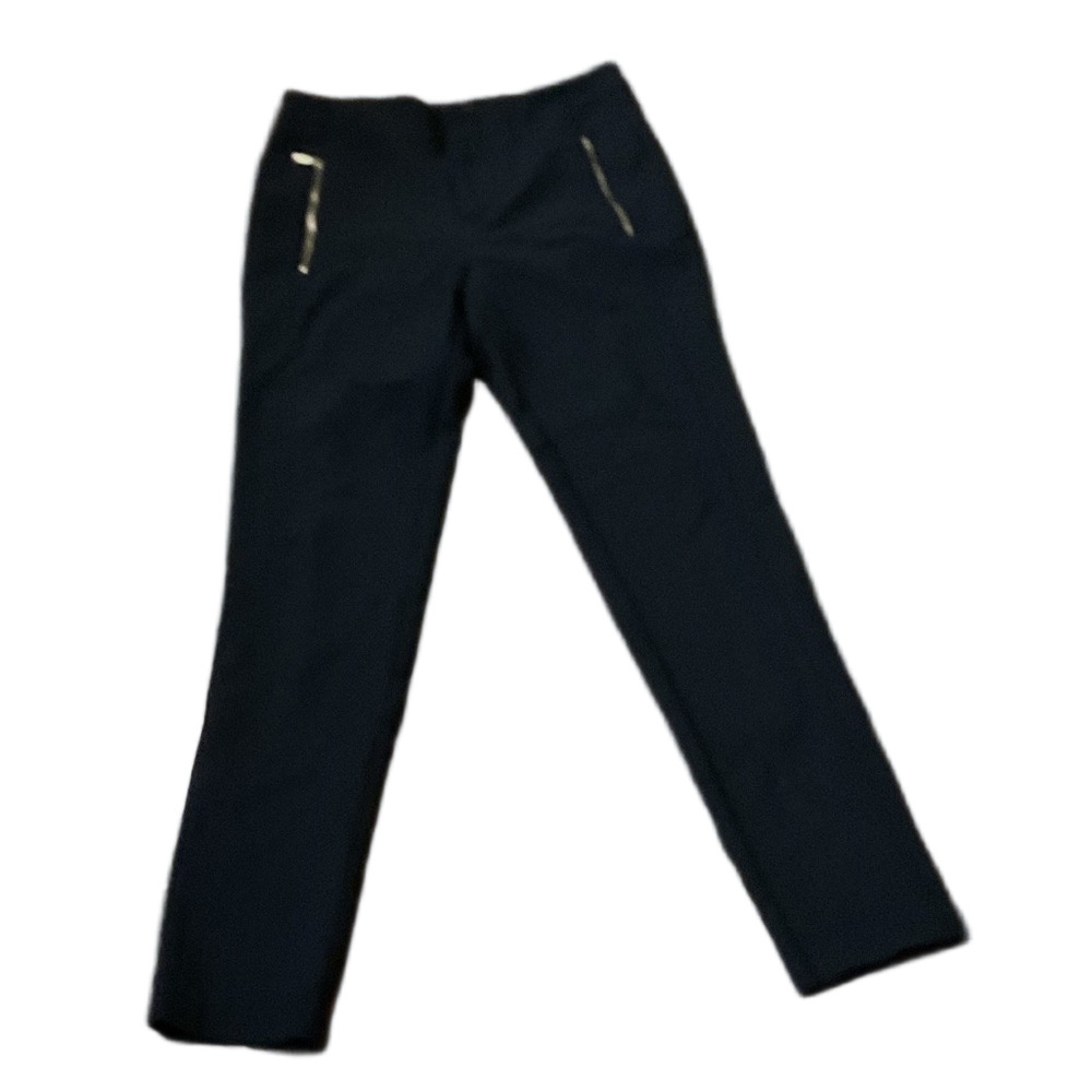 Zara Basic Navy Slim Trousers with exposed zippered pockets